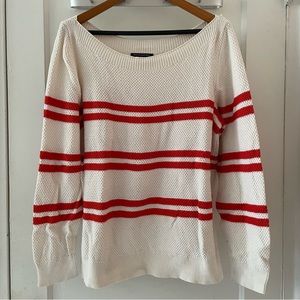 ⛵️ Banana Republic | White Striped Boat-Neck Knit Sweater (Size XL) ⛵️